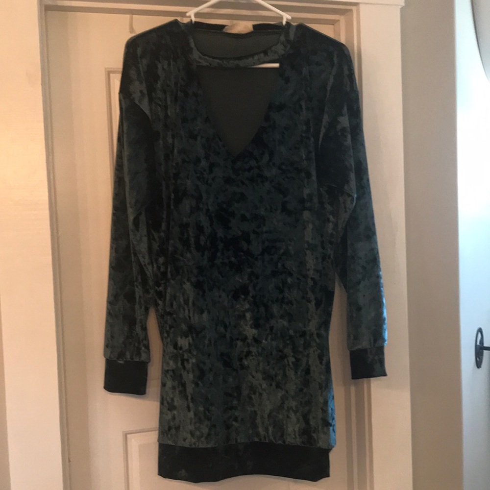 Green velvet dress or could be worn as a tunic.